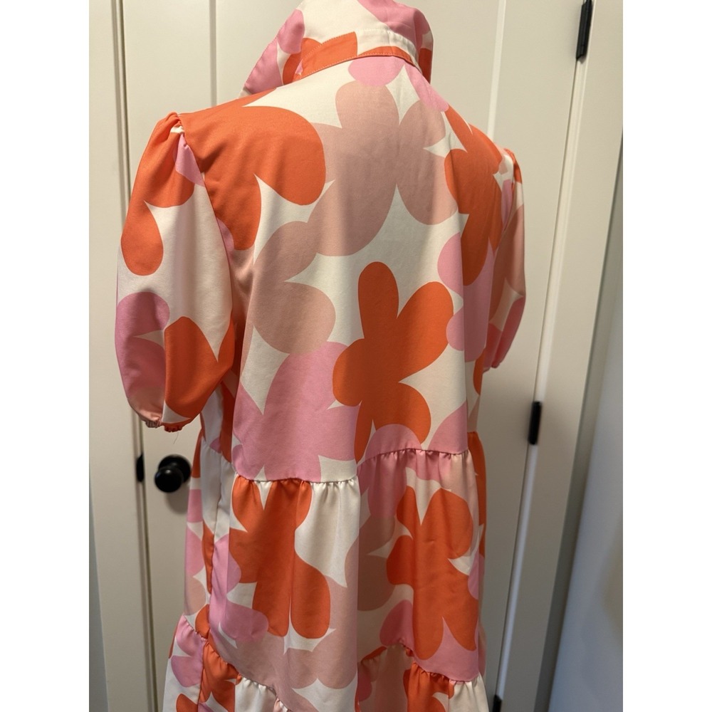 Orange and Pink Daisy Button Flowy Dress Women's Medium - Picture 4 of 5
